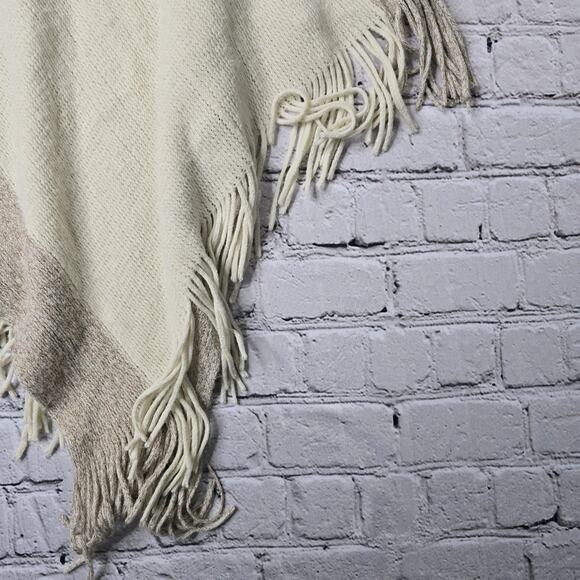 Anthropologie Pont Neuf Cream Metallic Pink Fringe Cowl Neck Knit Poncho - Picture 5 of 7